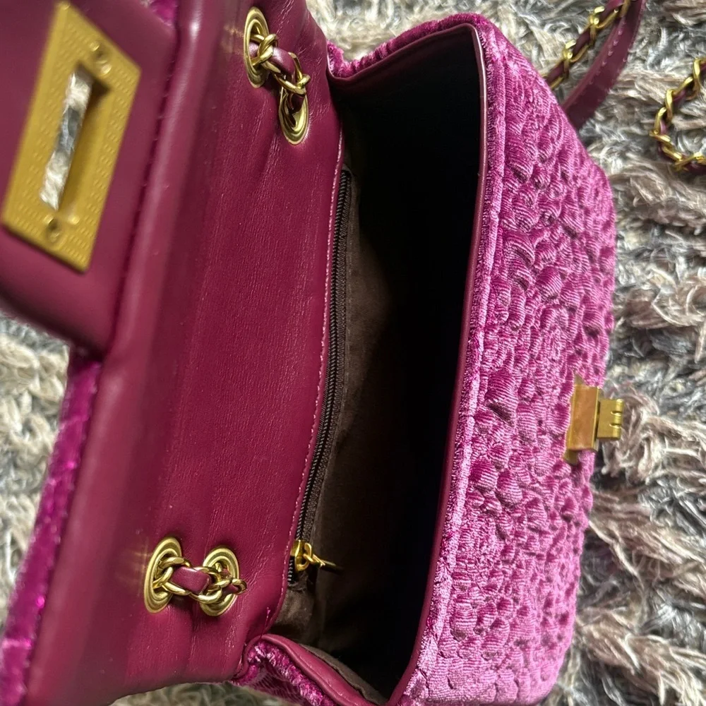 Plush Quilted Pink Shoulder Bag with Chain Strap Gold Hardware